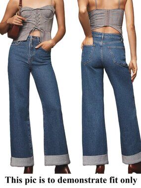 Anthropologie Pilcro Austyn Cuffed Jeans 24W Plus 24 Wide Leg High Rise Med Wash